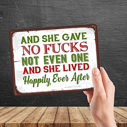 Kruzroyal MP083 And she gave no f*cks not even one she live happily ever after Funny Novelty Retro Vintage Metal Wall Sign Plaque 20cm x 15cm