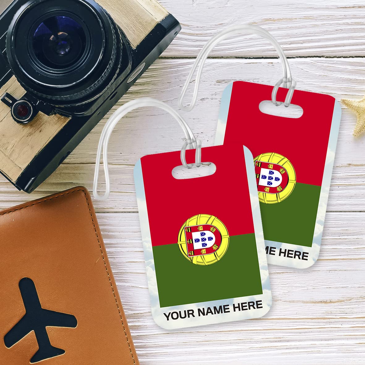 PLT278 Personalised Name with Portugal Flag Novelty Funny Unique Designer Gift Glossy Plastic Suitcase Luggage Tag