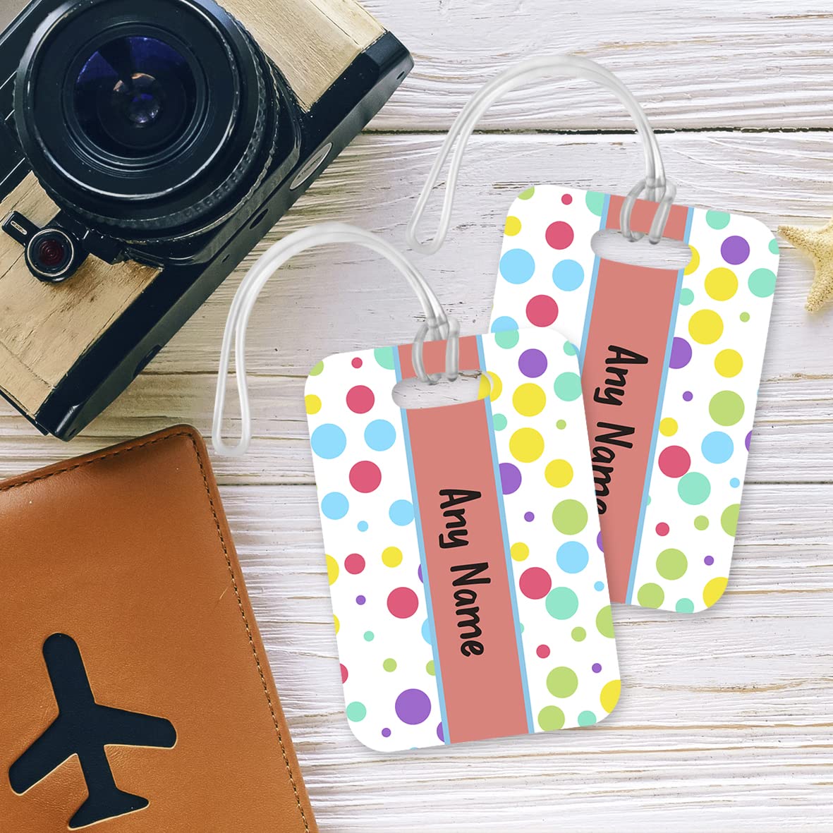 PLT291 Personalised Name with Polka dots Novelty Funny Unique Designer Gift Glossy Plastic Suitcase Luggage Tag
