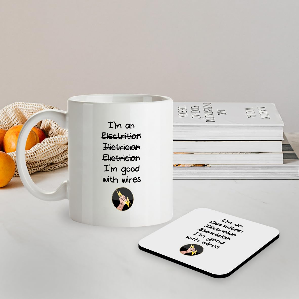 Kruzroyal SM054 I'm an Electrician, I'm Good with Wires - 11OZ Mug & Matching Coaster Set