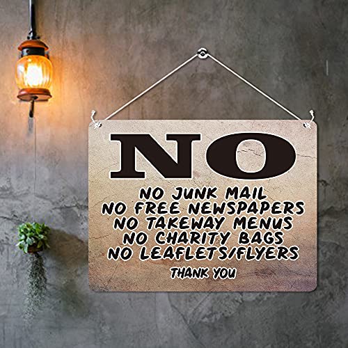 Kruzroyal MP301 No Junk Mail,No Free Newspapers,No Takeaway Menus,No charity bags,no leaflets/flyers Thank you Funny Novelty Retro Vintage Metal Wall Sign Plaque 20cm x 15cm