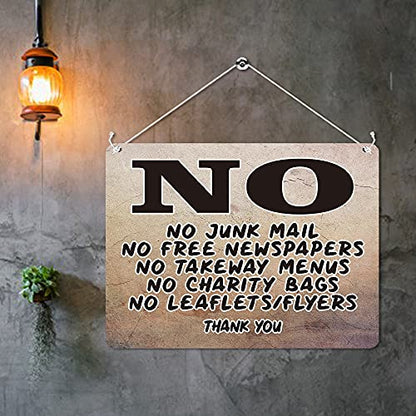 Kruzroyal MP301 No Junk Mail,No Free Newspapers,No Takeaway Menus,No charity bags,no leaflets/flyers Thank you Funny Novelty Retro Vintage Metal Wall Sign Plaque 20cm x 15cm