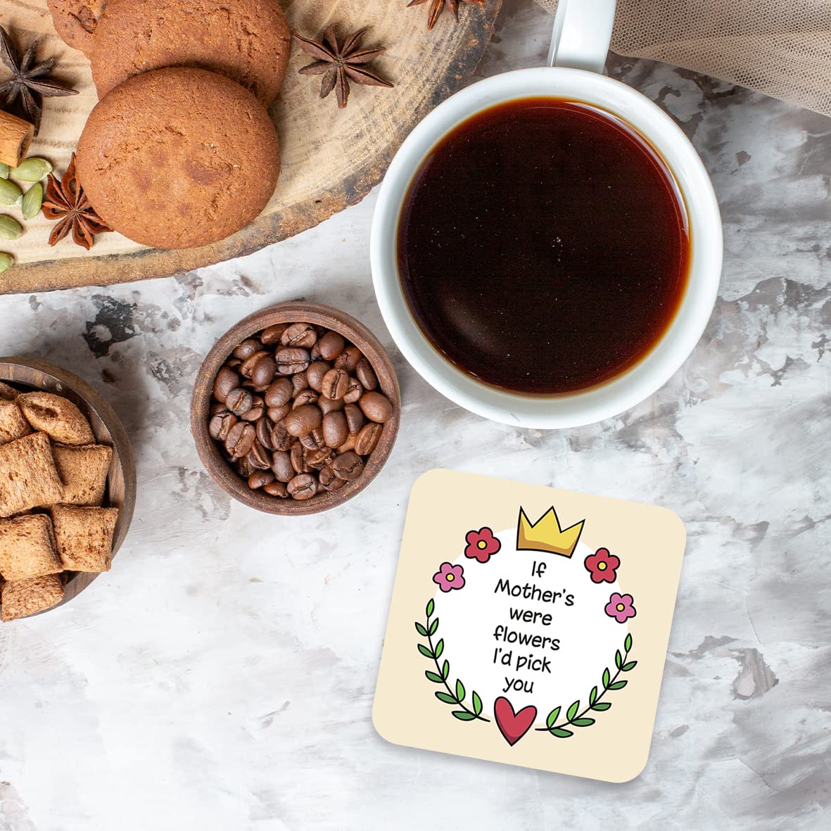 CS648 If Mother's were Flowers I'd Pick You Novelty Funny Coffee Tea Drink Gift Glossy MDF Wooden Coaster