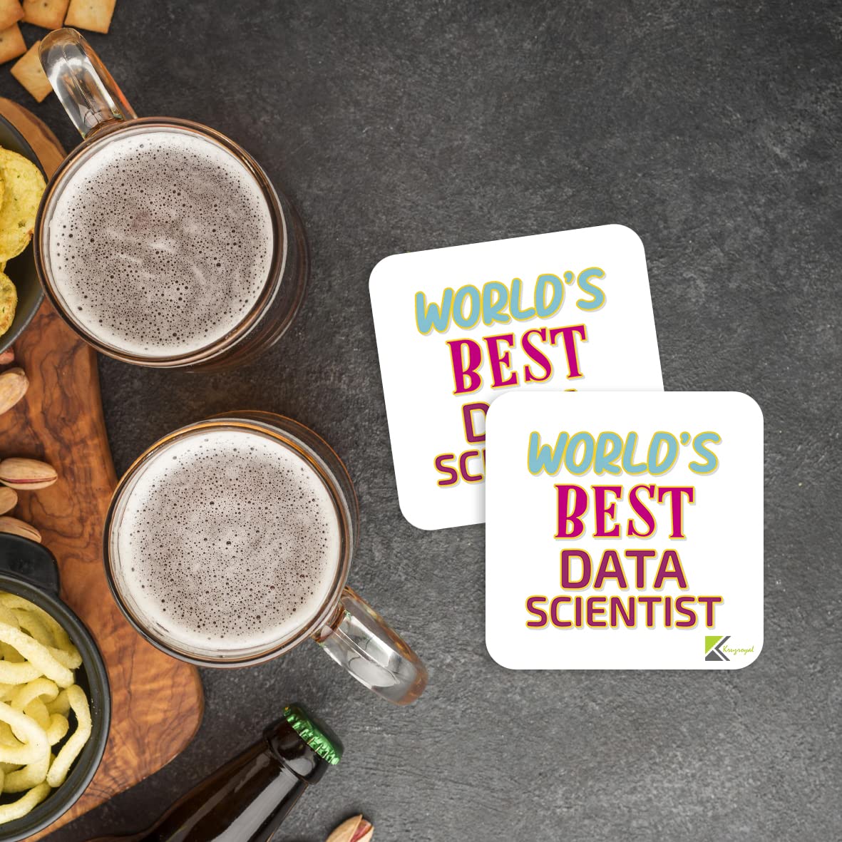 WB091 World's Best Data Scientist MDF Wooden Coaster by Kruzroyal | Gift for Data Scientist | Unique Novelty Present | 9cm x 9cm | Coffee Tea MDF Wooden Coaster