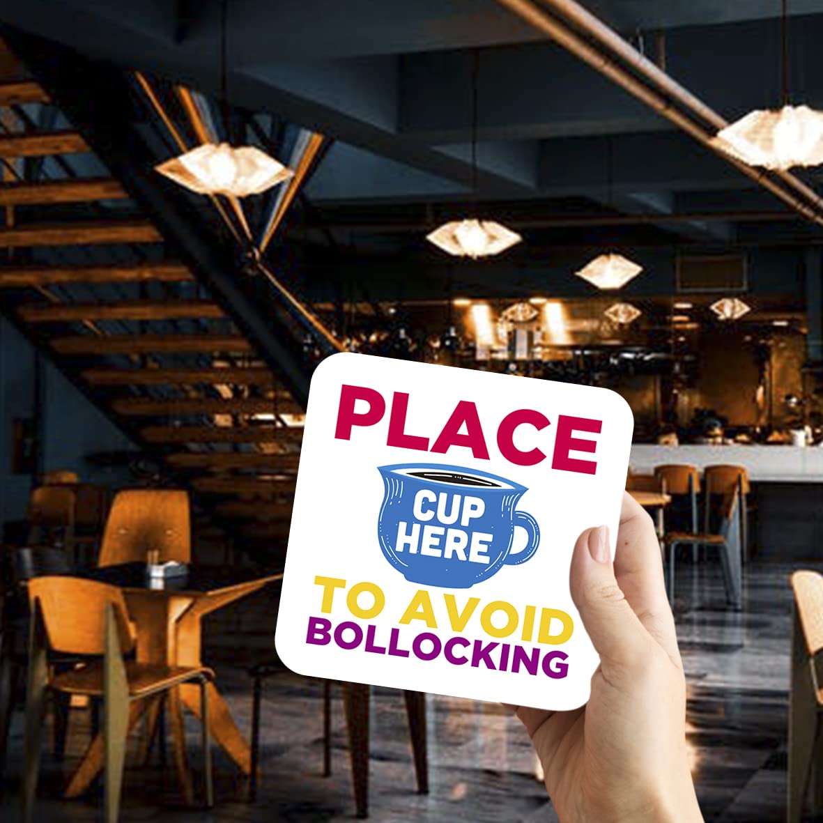 CS573 Place Cup here to Avoid bollocking Novelty Funny Coffee Tea Drink Gift Glossy MDF Wooden Coaster
