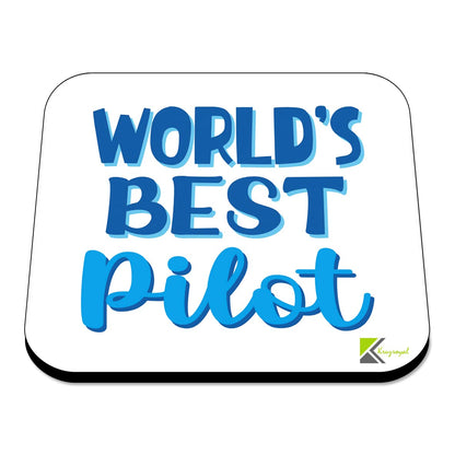 WB085 World's Best Pilot MDF Wooden Coaster by Kruzroyal | Gift for Pilot | Unique Novelty Present | 9cm x 9cm | Coffee Tea MDF Wooden Coaster