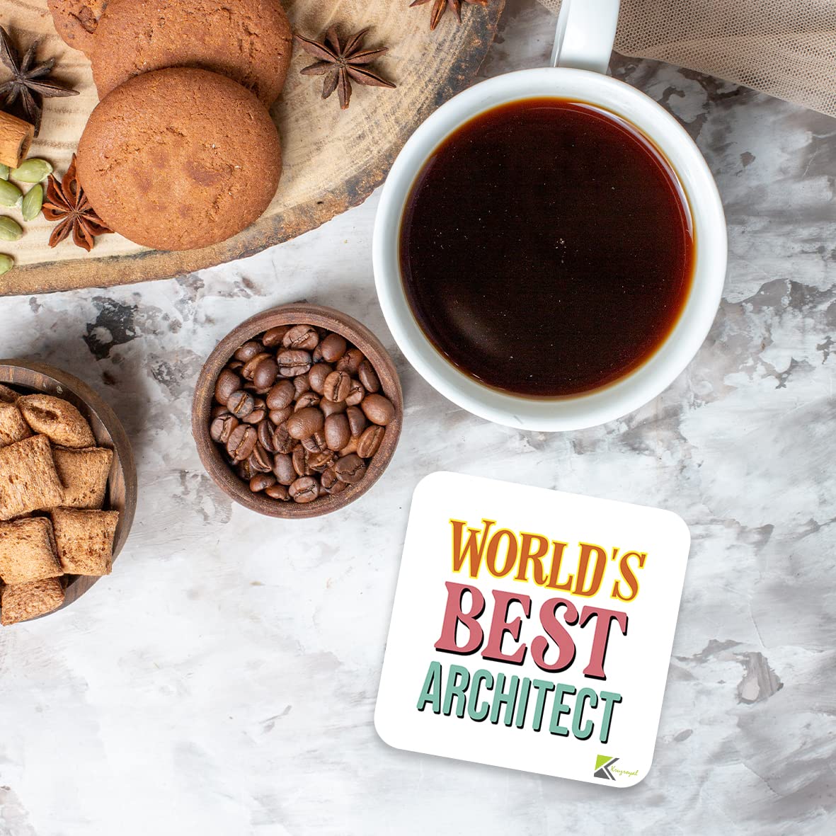 WB057 World's Best Architect MDF Wooden Coaster by Kruzroyal | Gift for Architect | Unique Novelty Present | 9cm x 9cm | Coffee Tea MDF Wooden Coaster
