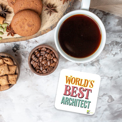 WB057 World's Best Architect MDF Wooden Coaster by Kruzroyal | Gift for Architect | Unique Novelty Present | 9cm x 9cm | Coffee Tea MDF Wooden Coaster