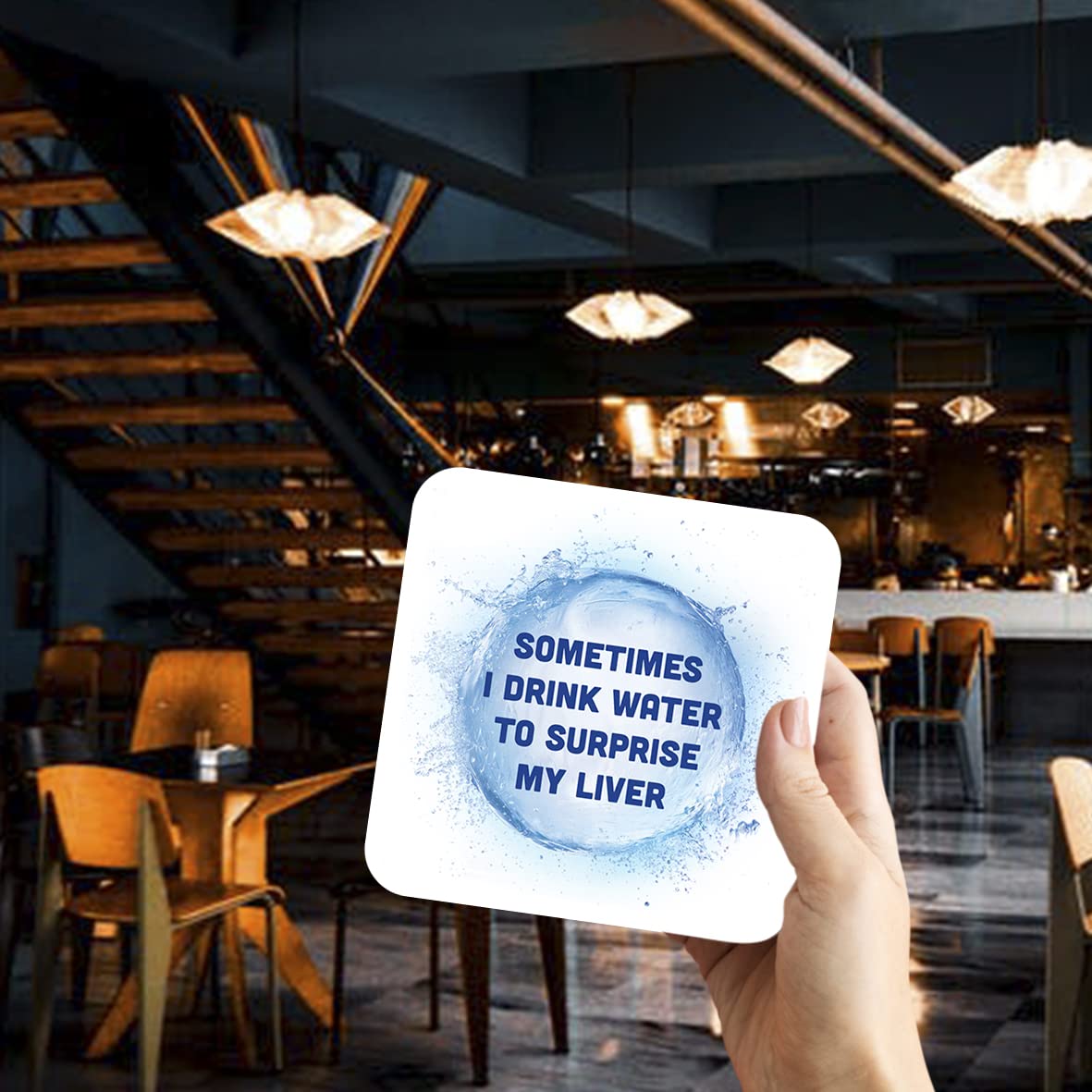 CS728 Sometimes i Drink Water to Surprise My Liver Novelty Funny Coffee Tea Drink Gift Glossy MDF Wooden Coaster