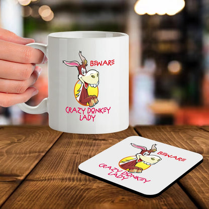 Kruzroyal SM043 Beware Crazy Donkey Lady - 11OZ Mug & Matching Coaster Set