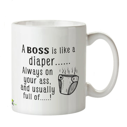 Kruzroyal Funny Boss Mug, Boss is Like A Diaper Joke Design, Sarcastic Novelty Gag Gift for Manager, Coworker or Secret Santa, White Ceramic, 11 oz