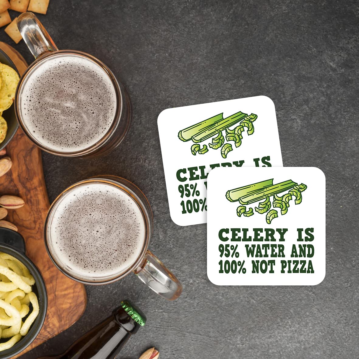 CS608 Celery is 95% Water and 100% not pizza Novelty Funny Coffee Tea Drink Gift Glossy MDF Wooden Coaster