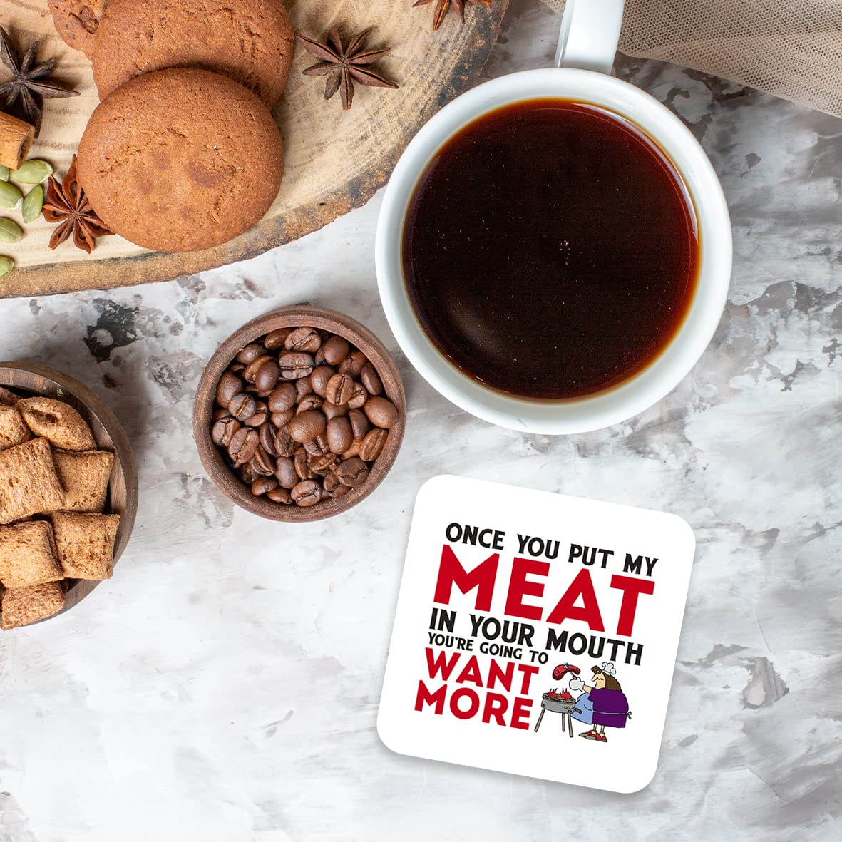 CS487 Once you put my meat in your mouth you're going to want more Novelty Funny Coffee Tea Drink Gift Glossy MDF Wooden Coaster