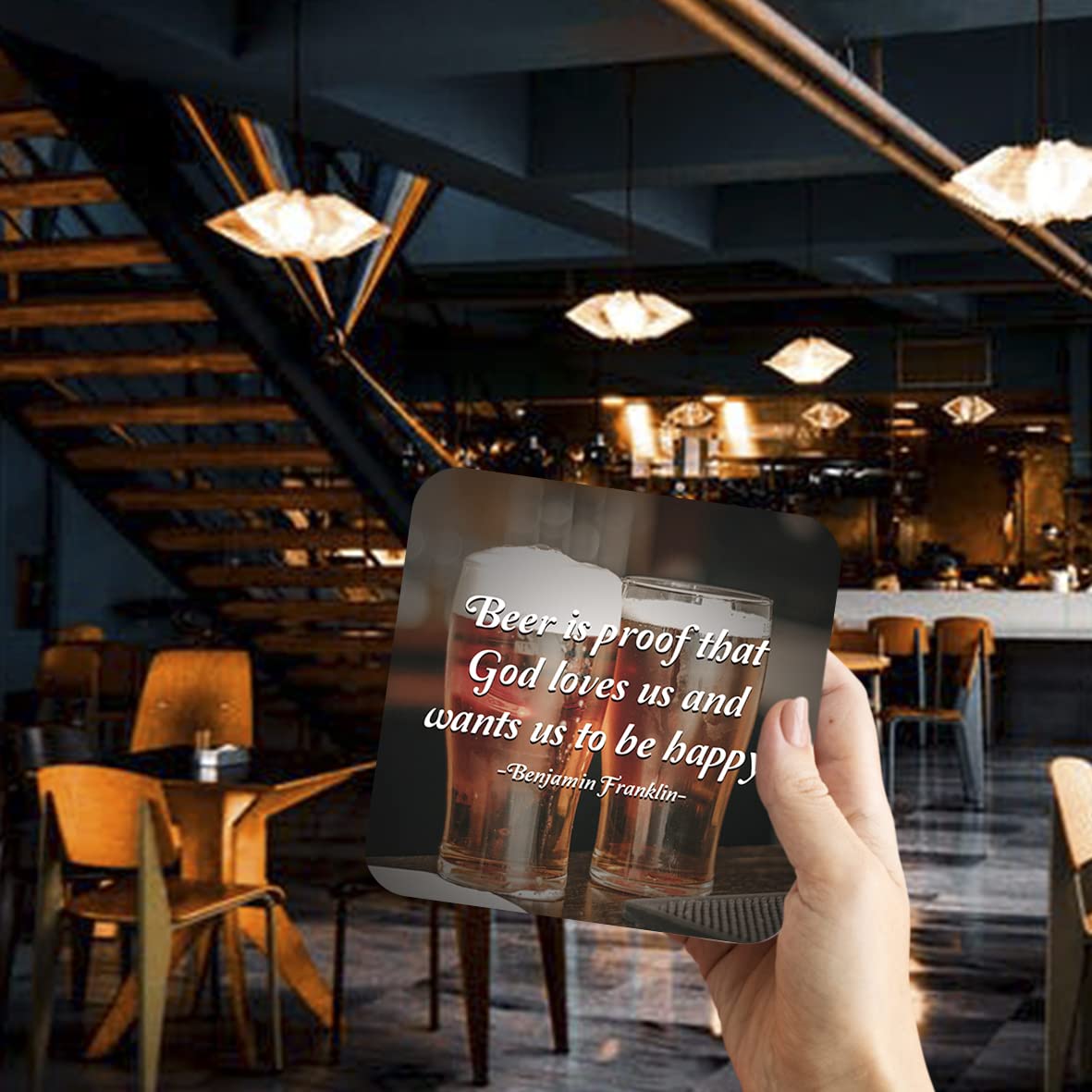 CS774 Beer is Proof That god Loves us and Wants us to be Happy - Benjamin Franklin Novelty Funny Coffee Tea Drink Gift Glossy MDF Wooden Coaster