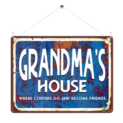 Kruzroyal Grandma's House Where Cousins Go to Become Friends Funny Novelty Retro Vintage Metal Wall Sign Plaque 20cm x 15cm