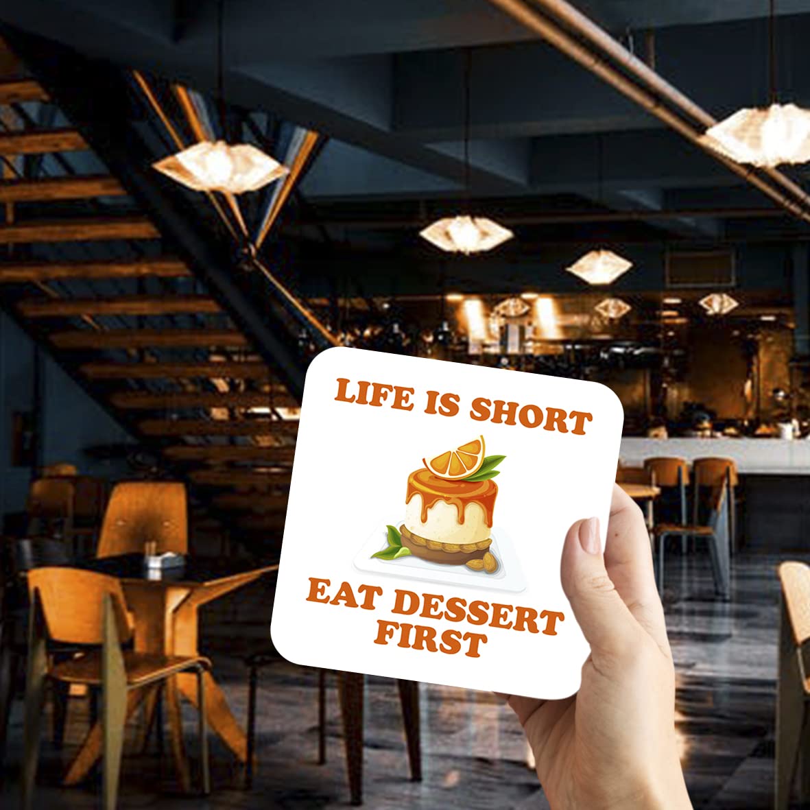 CS716 Life is Short Eat Dessert First Novelty Funny Coffee Tea Drink Gift Glossy MDF Wooden Coaster