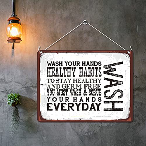 Kruzroyal MP082 Wash Your Hands/Healthy Habits Funny Novelty Retro Vintage Metal Wall Sign Plaque 20cm x 15cm