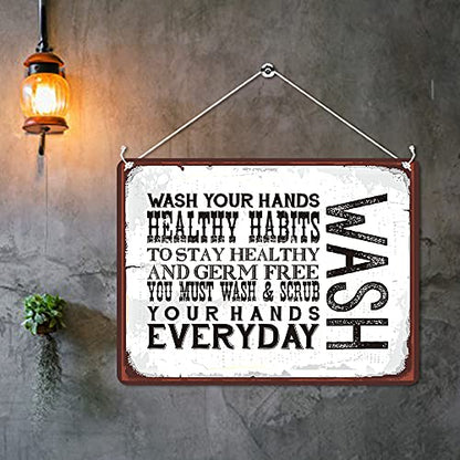 Kruzroyal MP082 Wash Your Hands/Healthy Habits Funny Novelty Retro Vintage Metal Wall Sign Plaque 20cm x 15cm