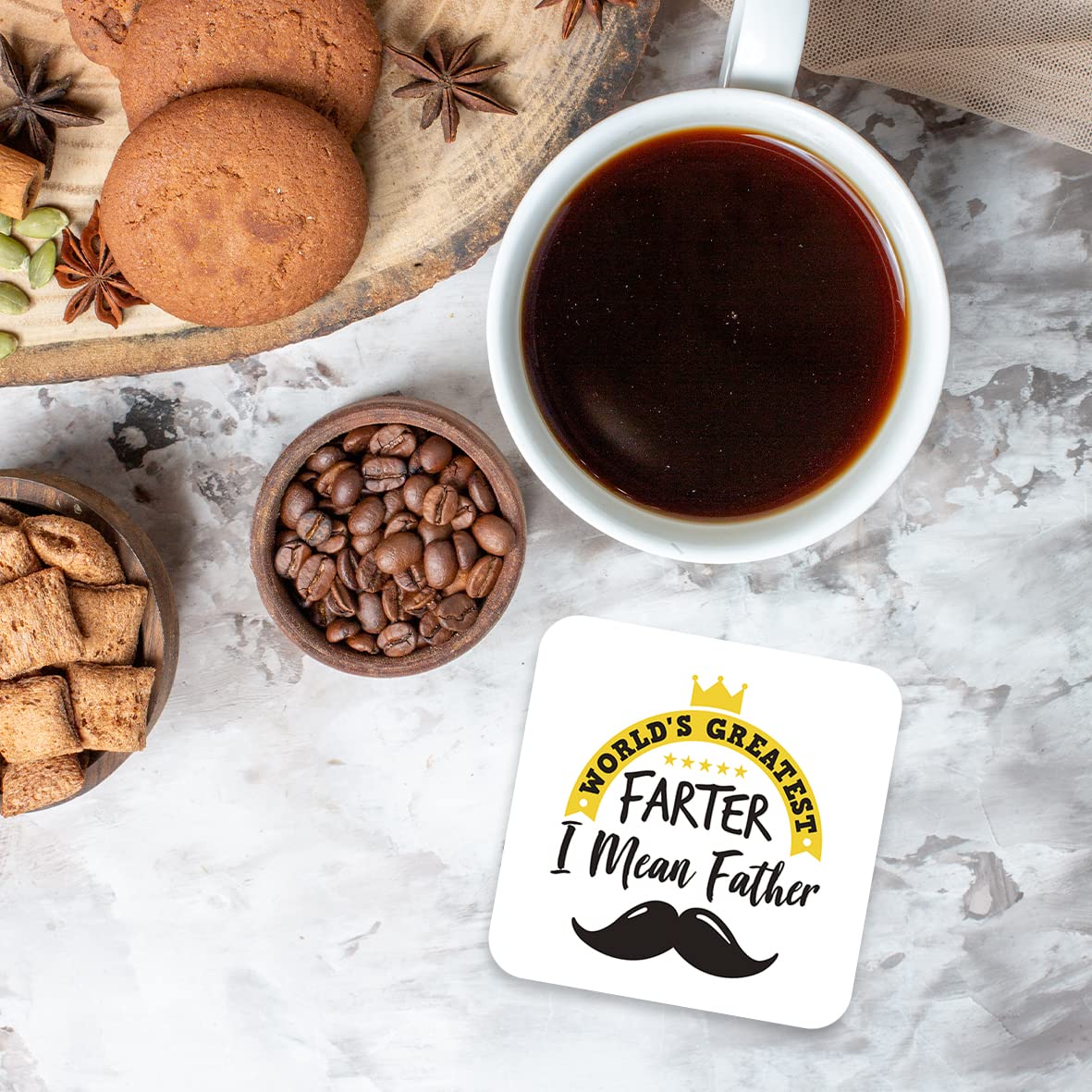 CS570 World's Greatest Farter I Mean Father Novelty Funny Coffee Tea Drink Gift Glossy MDF Wooden Coaster