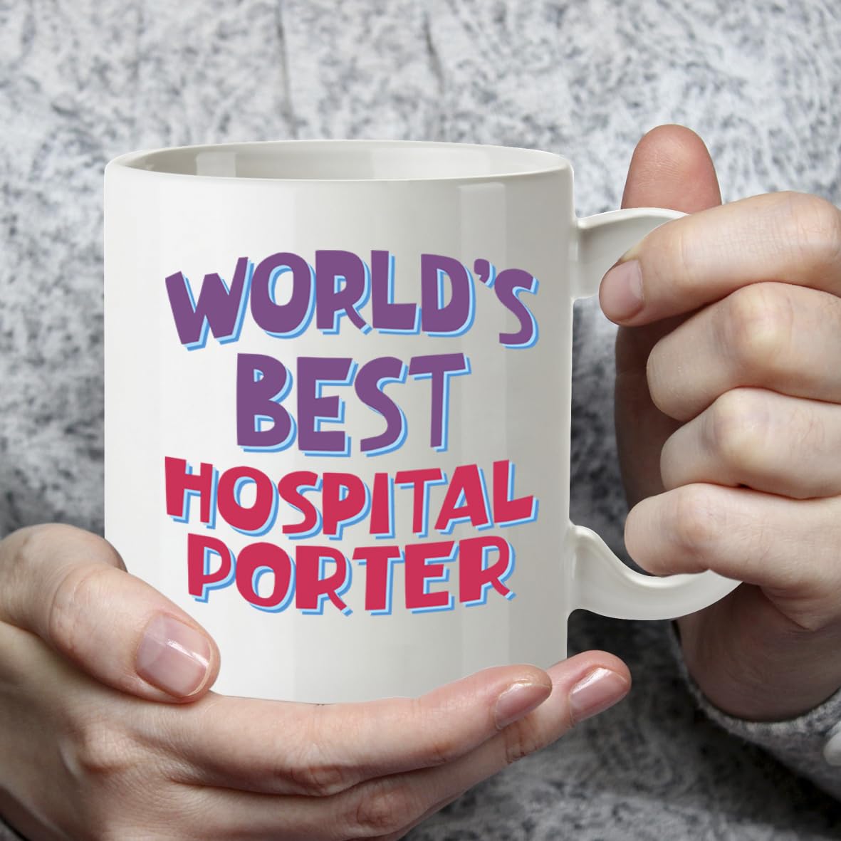 Kruzroyal DZ830 World's Best Hospital Porter Mug 11oz - White Ceramic Coffee & Tea Cup - NHS Thank You, Birthday, Leaving Present for Colleague