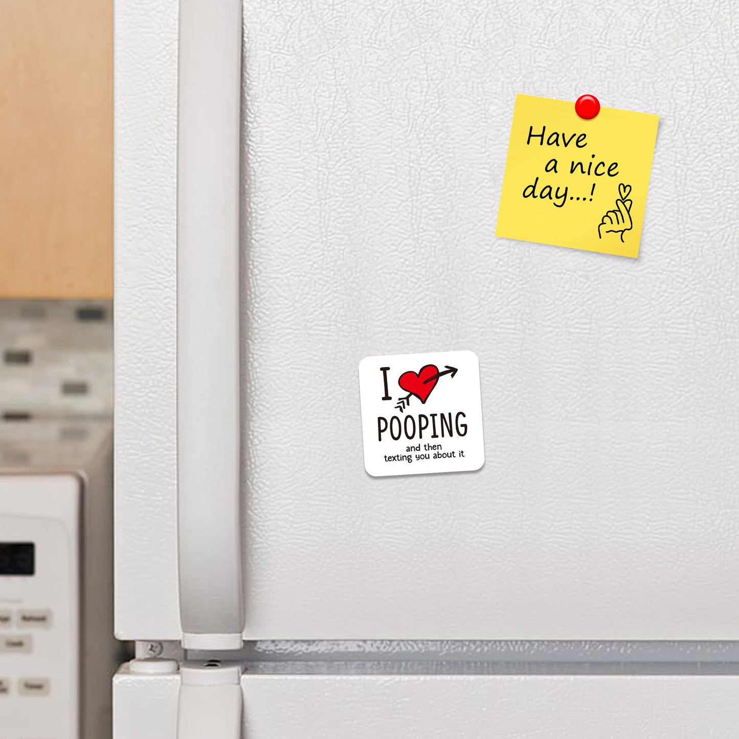FM033 I love pooping and then texting you about it Novelty Funny Idea Glossy Metal Square Fridge Magnet