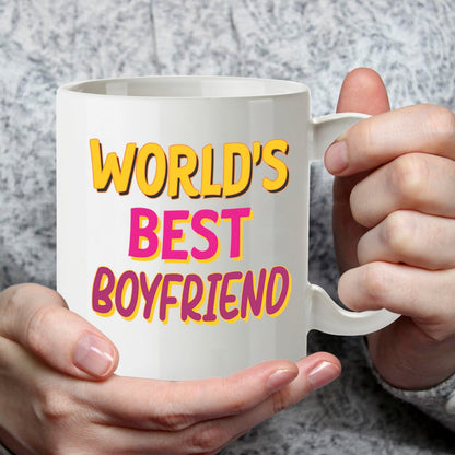 Kruzroyal DZ835 World's Best Boyfriend Mug 11oz - White Ceramic Coffee & Tea Cup - Romantic Birthday, Anniversary, Valentine's Present for Him