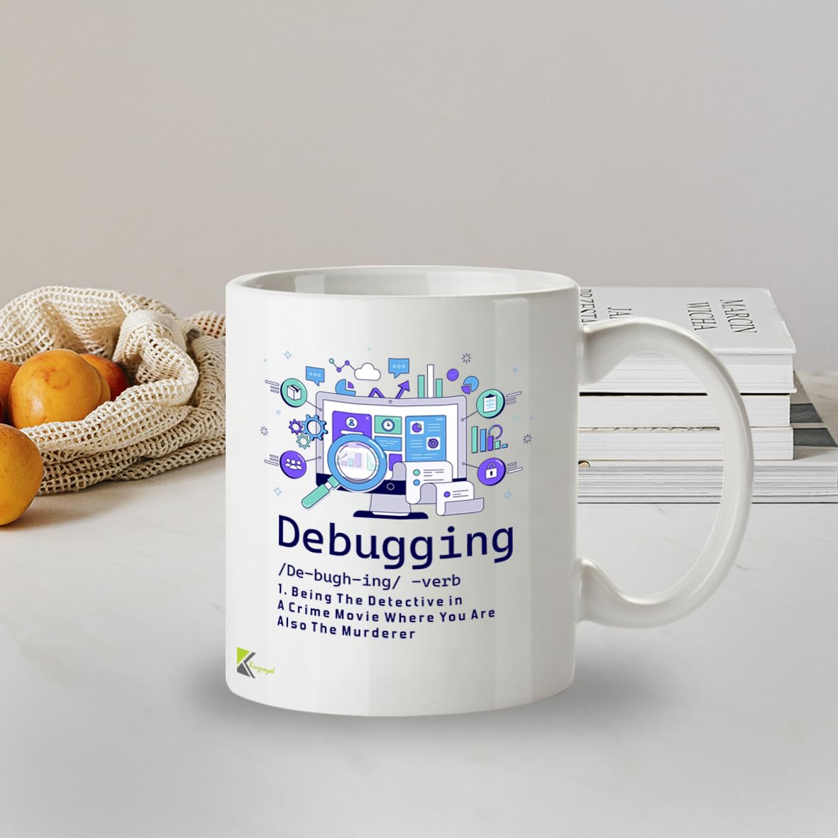 Kruzroyal DZ944 Debugging Definition Coffee Mug - Funny 11oz White Ceramic Computer Programmer Gift, IT Tech Humor, Coding & Engineering Joke Cup for Men Women