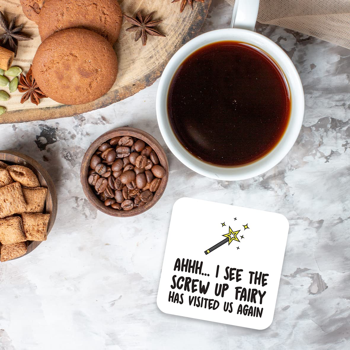 CS719 Ahhh.. I See The Screw up Fairy has Visited us Again Novelty Funny Coffee Tea Drink Gift Glossy MDF Wooden Coaster