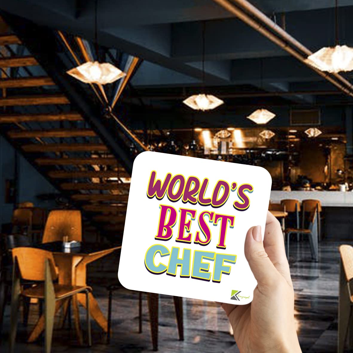 WB060 World's Best CHEF MDF Wooden Coaster by Kruzroyal | Gift for CHEF | Unique Novelty Present | 9cm x 9cm | Coffee Tea MDF Wooden Coaster