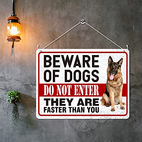 Kruzroyal MP330 BEWARE OF DOGS, Do not enter,They are faster than you. Funny Novelty Retro Vintage Metal Wall Sign Plaque 20cm x 15cm