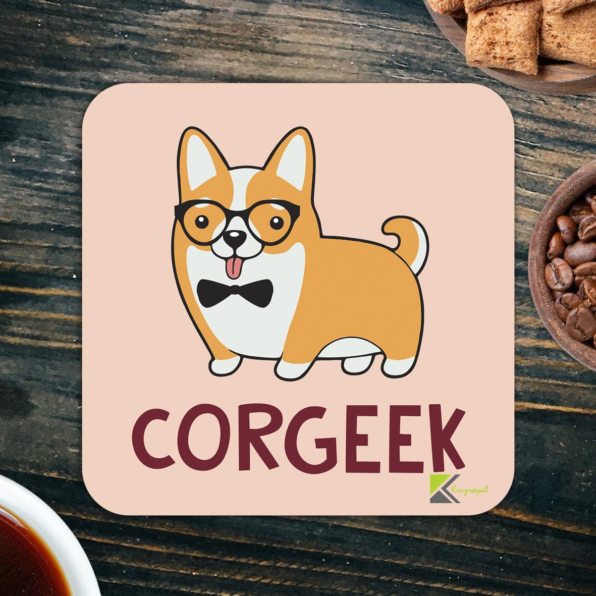 CS989 Corgeek/Corgi lover Novelty Funny Coffee Tea Drink Gift Glossy MDF Wooden Coaster