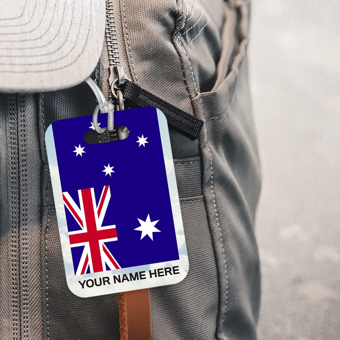 PLT279 Personalised Name with Australia Flag Novelty Funny Unique Designer Gift Glossy Plastic Suitcase Luggage Tag