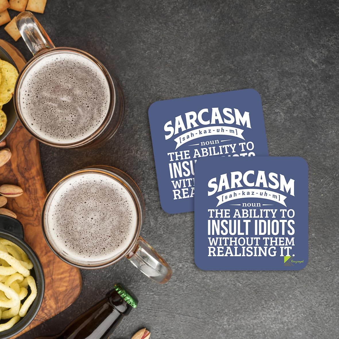 CS273 Defination sarcasm Novelty Funny Coffee Tea Drink Gift Glossy MDF Wooden Coaster | Gifts for Men, Women, Friend, Colleague | Birthday & Gag Gift