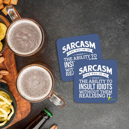 CS273 Defination sarcasm Novelty Funny Coffee Tea Drink Gift Glossy MDF Wooden Coaster | Gifts for Men, Women, Friend, Colleague | Birthday & Gag Gift