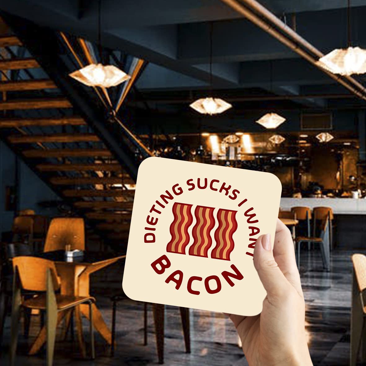CS645 Dieting Sucks i Want Bacon Novelty Funny Coffee Tea Drink Gift Glossy MDF Wooden Coaster