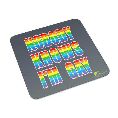 FM036 Nobody Knows I'm Gay Novelty Funny Idea Glossy Metal Square Fridge Magnet