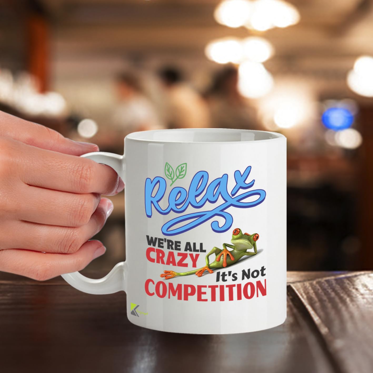 Kruzroyal Relax We're All Crazy Funny Mug - Sarcastic Frog Novelty Cup Great Gag Gift for Work Colleague Men Women