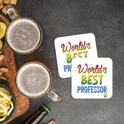 WB094 World's Best Professor MDF Wooden Coaster by Kruzroyal | Gift for Professor| Unique Novelty Present | 9cm x 9cm | Coffee Tea MDF Wooden Coaster