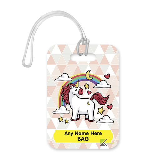 PLT260 Personalised Name's Bag with Unicorn Image Novelty Funny Unique Designer Gift Glossy Plastic Suitcase Luggage Tag