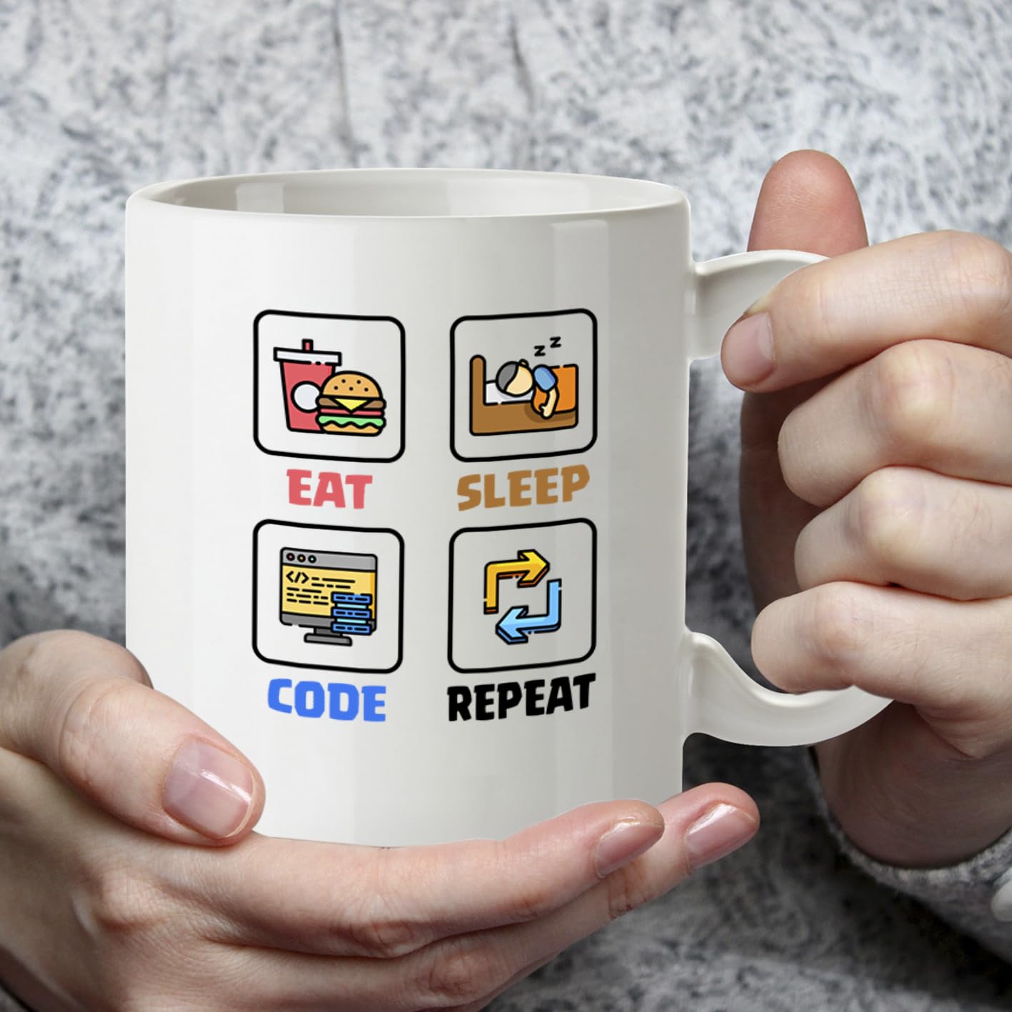 Kruzroyal DZ960 Eat Sleep Code Repeat Funny Programmer Coder Mug - Software Developer IT Tech Gift - 11oz White Ceramic Coffee Cup