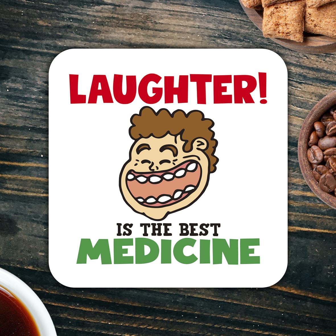 CS417 Laughter! is The Best Medicine Novelty Funny Coffee Tea Drink Gift Glossy MDF Wooden Coaster