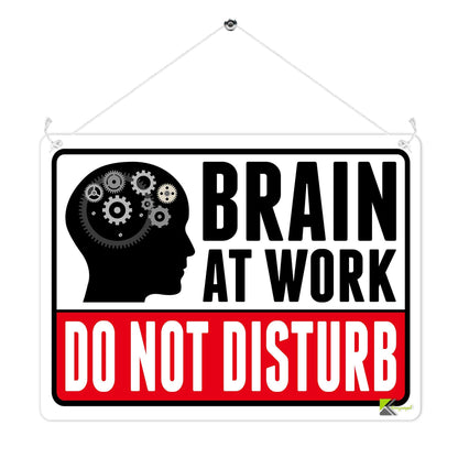 Kruzroyal MP396 BRAIN AT WORK, DO NOT DISTURB. Funny Novelty Retro Vintage Metal Wall Sign Plaque 20cm x 15cm