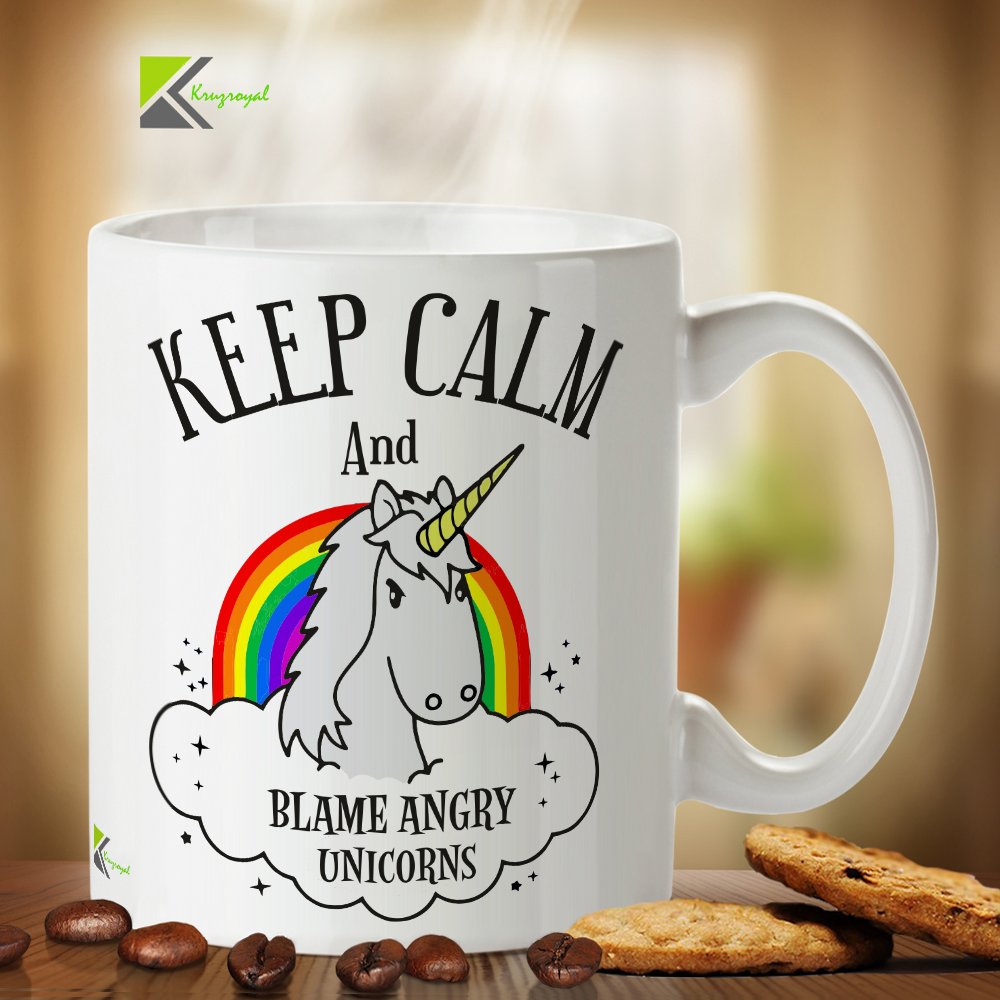 Kruzroyal DZ350 Keep Calm and Blame Angry Unicorns Funny Novelty Great Gift Idea Coffee Tea Mug