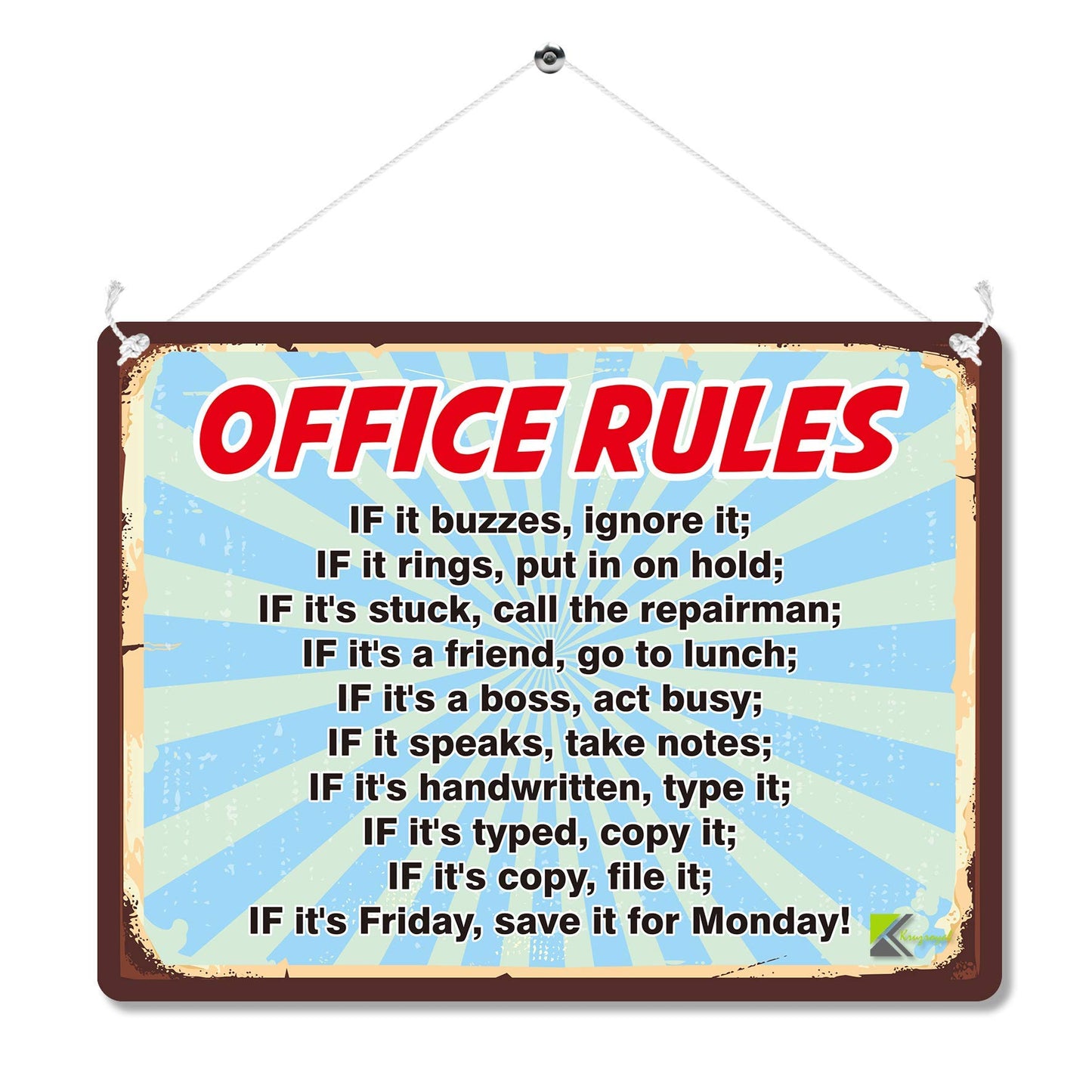 Kruzroyal MP186 Office Rules Funny Novelty Retro Vintage Metal Wall Sign Plaque 20cm x 15cm