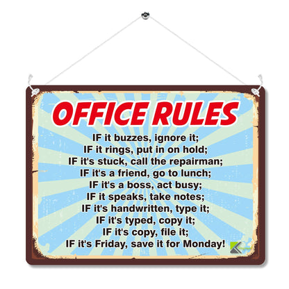 Kruzroyal MP186 Office Rules Funny Novelty Retro Vintage Metal Wall Sign Plaque 20cm x 15cm