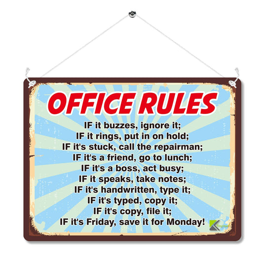 Kruzroyal MP186 Office Rules Funny Novelty Retro Vintage Metal Wall Sign Plaque 20cm x 15cm