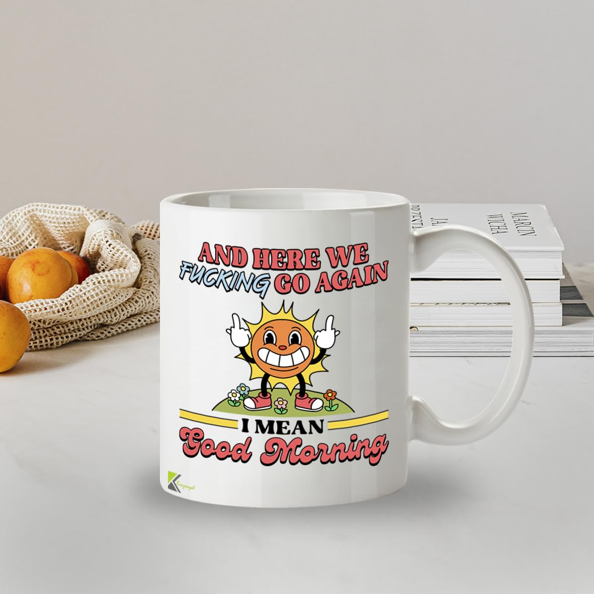 Kruzroyal Here We F*cking Go Again Funny Coffee Mug - 11oz Sarcastic Novelty Cup - Gag Gift for Coworkers, Men, Mom & Women