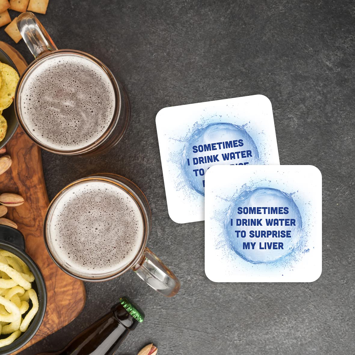 CS728 Sometimes i Drink Water to Surprise My Liver Novelty Funny Coffee Tea Drink Gift Glossy MDF Wooden Coaster