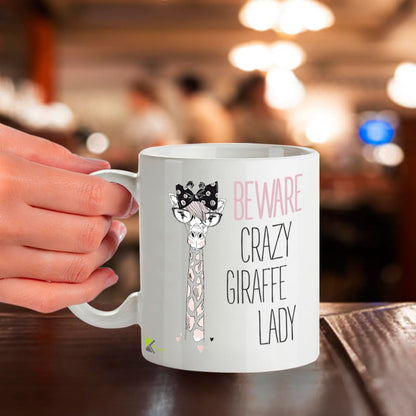 Kruzroyal DZ287 Beware Crazy Giraffe Lady Funny Novelty Great Gift Idea Coffee Tea Mug