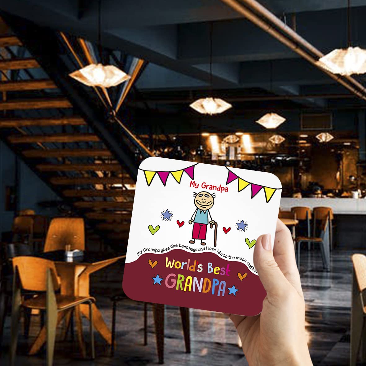 CS690 World's Best Grandpa Novelty Funny Coffee Tea Drink Gift Glossy MDF Wooden Coaster
